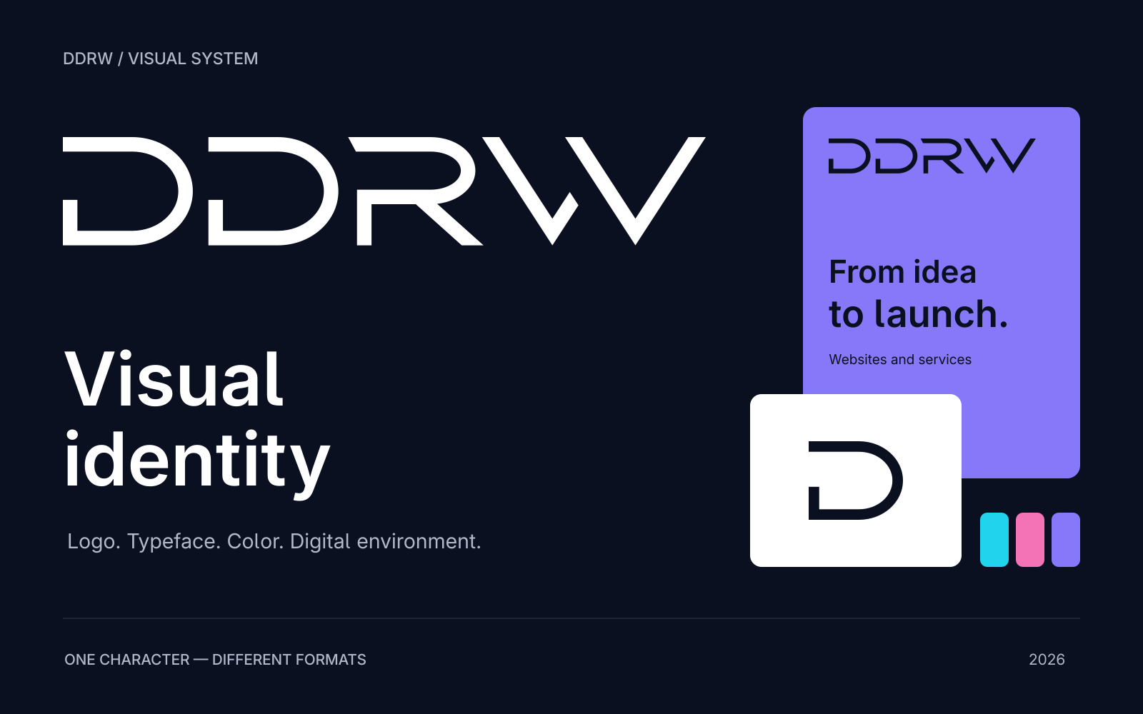 Updated DDRW identity: a geometric logo, standalone D, DDRW Sans 06 and brand color accents