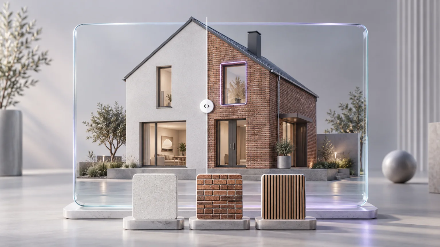Comparing facade finishes in a materials visualizer
