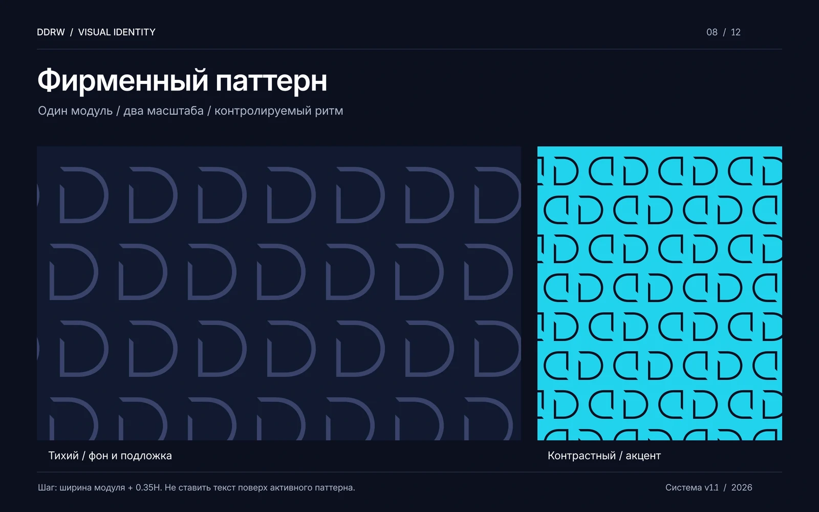Паттерн DDRW из исходной D: спокойная тёмная подложка и контрастная голубая версия.