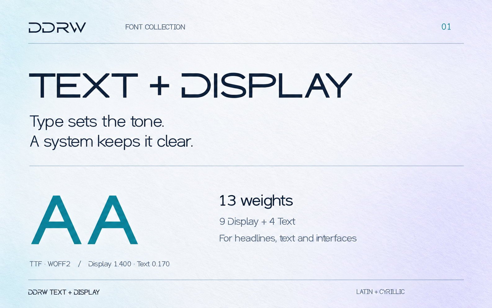 DDRW Text + Display: two font families and 13 weights