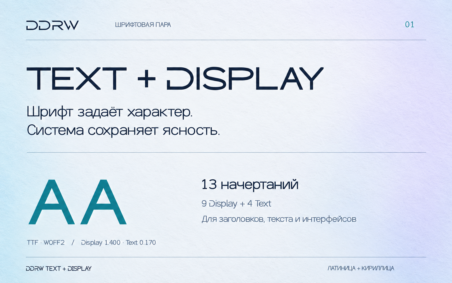 DDRW Text + Display: комплект двух шрифтовых семейств, 13 начертаний