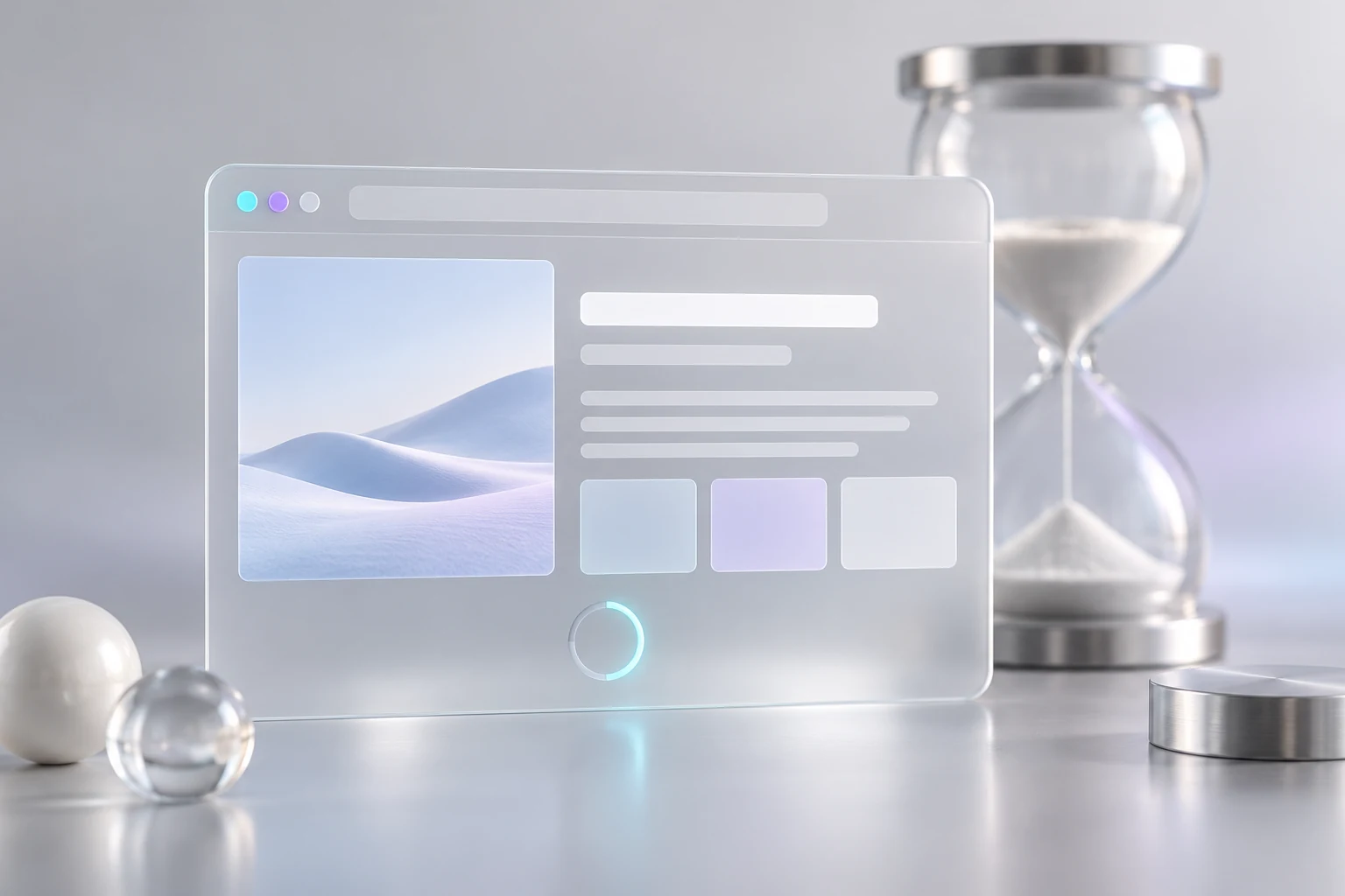 Conceptual illustration: text and the primary action appear before the interactive scene