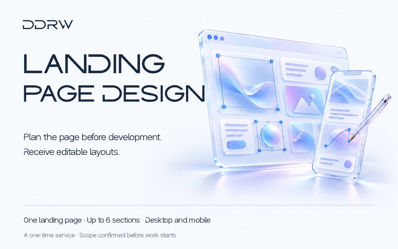 Single landing-page design — DDRW fixed-scope service