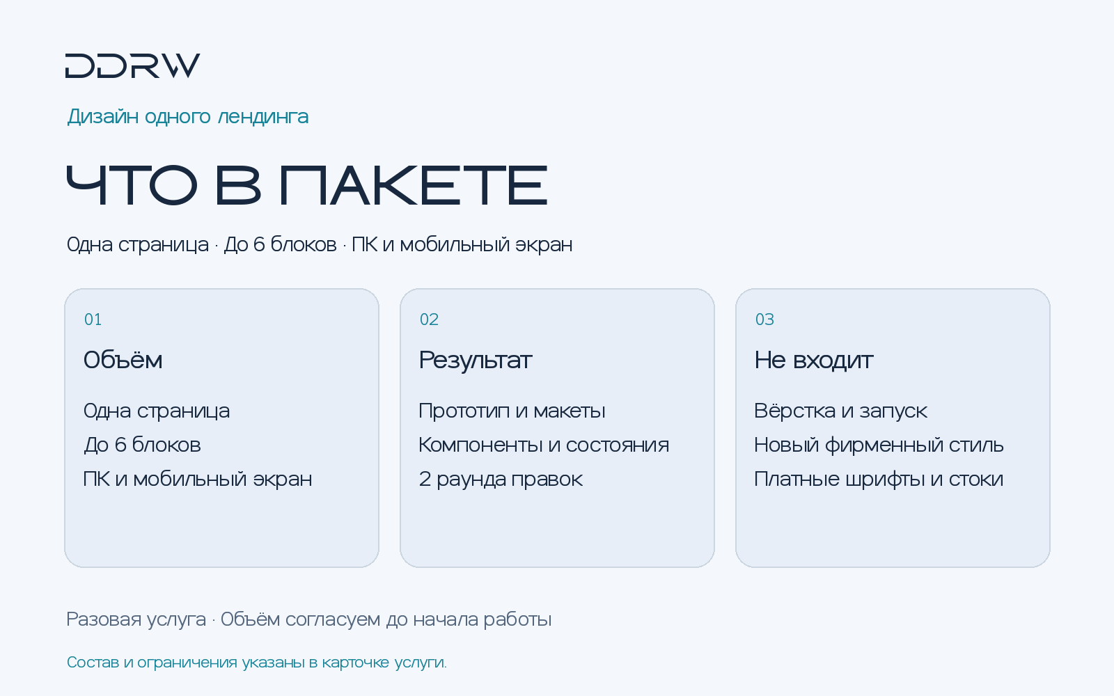Дизайн одного лендинга — объём, результат и ограничения пакета